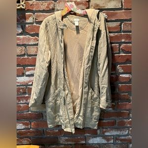 JJILL LINEN BEIGE CAR COAT WITH HOOD SIZE MEDIUM